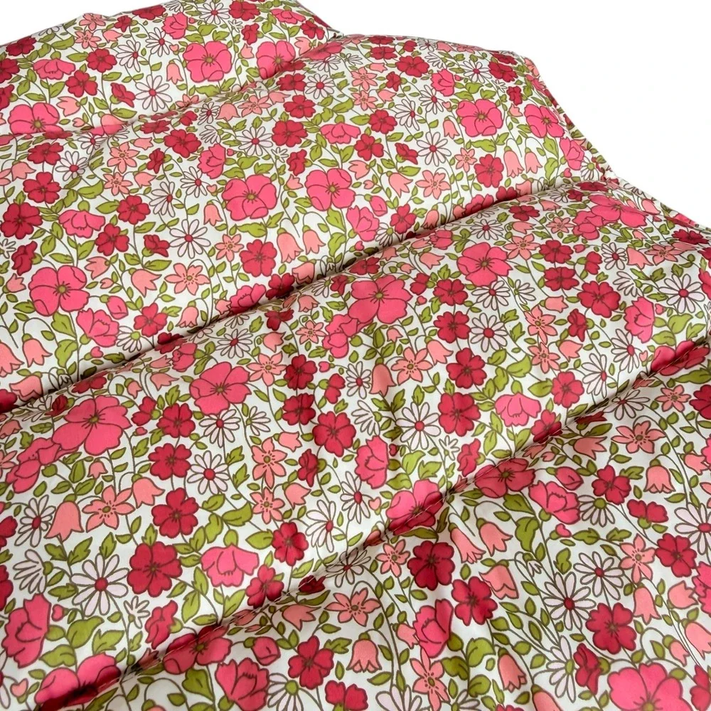 Lands End Girls Down Puffer Vest Kids Large 6X Pink Green Floral Quilted Preppy